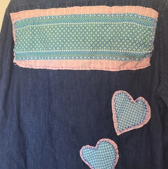 Goodfellow & Co. Denim Cotton Button Down Long Sleeve Shirt with Heart Patches - Picture 8 of 9